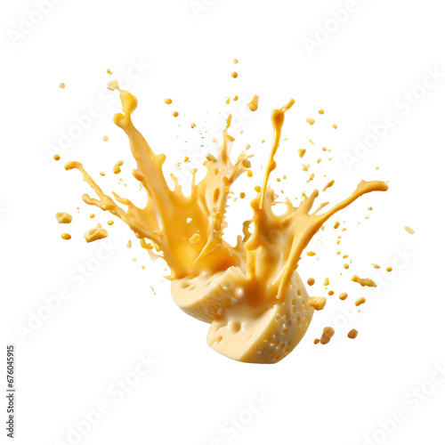 A yellow liquid splashing in a piece of food