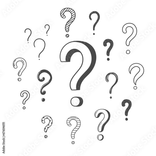 Hand drawn question marks, doodle set collection