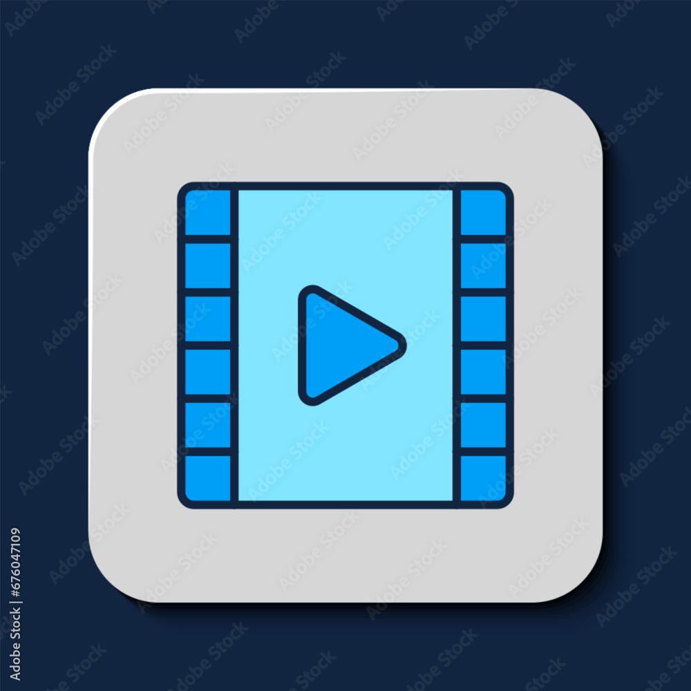 Filled outline Play Video icon isolated on blue background. Film strip with play sign. Vector Filled outline Play Video icon isolated on blue background. Film strip with play sign. Vector