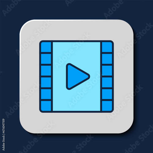 Filled outline Play Video icon isolated on blue background. Film strip with play sign. Vector