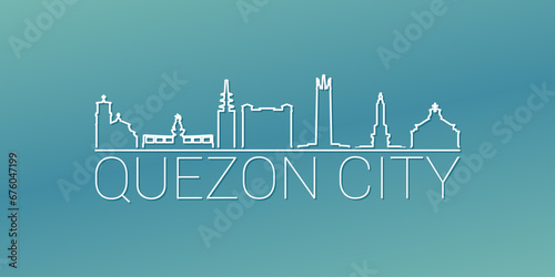 Quezon City, Metro Manila, Philippines Skyline Linear Design. Flat City Illustration Minimal Clip Art. Background Gradient Travel Vector Icon.