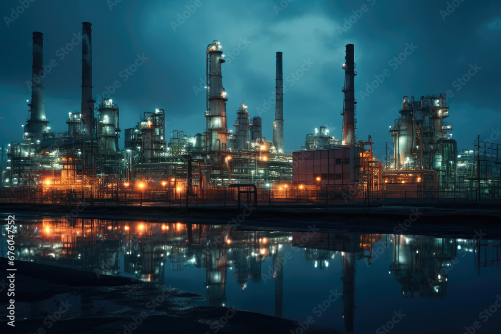 Economic Sentinel: Night View of Oil Refinery Plant