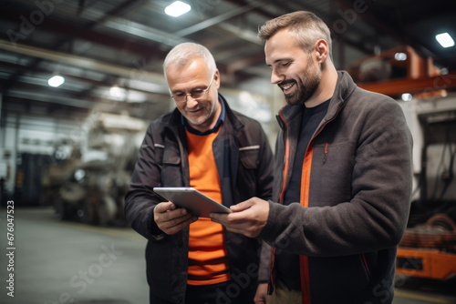 Positive Collaboration: Two Colleagues Engaged in Tablet Talk