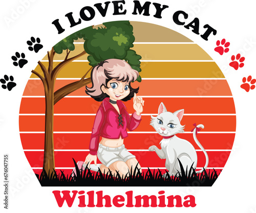 Wilhelmina Is My Cute Cat, Cat name t-shirt Design photo