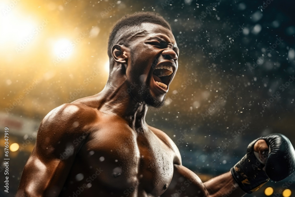 Post-Fight Euphoria: Winning Boxer's Close-up
