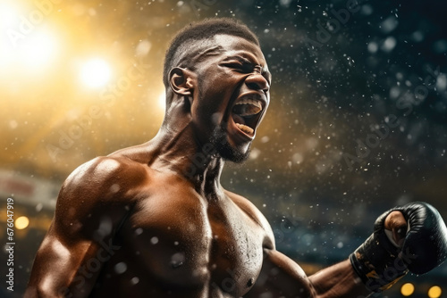Post-Fight Euphoria: Winning Boxer's Close-up © AIproduction