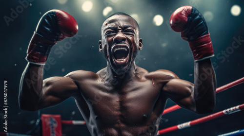 Exultant Champion: Close-up of a Winning Boxer © AIproduction