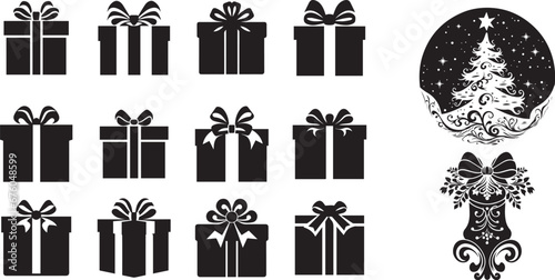 Set silhouette black-and-white image of gift icon