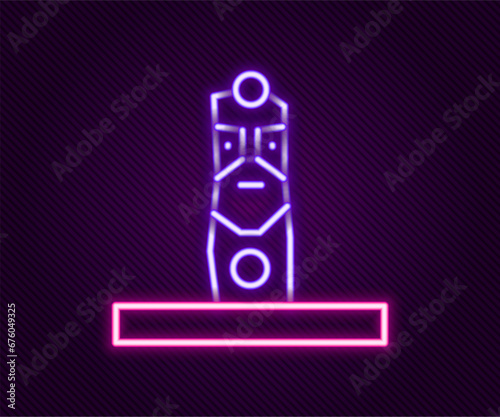 Glowing neon line Slavic pagan idol icon isolated on black background. Antique ritual wooden idol. Colorful outline concept. Vector