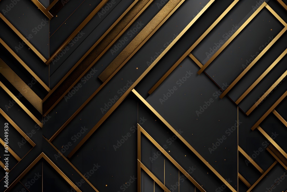 Obraz premium geometric black and gold background. gold lines on a dark background. background with stripes with copy space Illustration