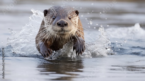 Running on the ice in captivity is the European otter (Lutra lutra). © Suleyman
