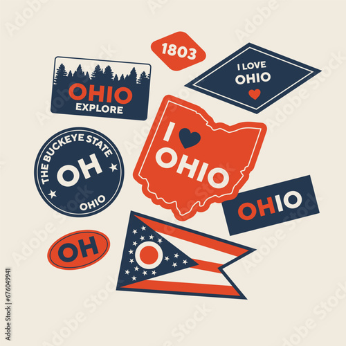 Sticker Pack. Collection of trendy pins. Set of cool patches vector design. Ohio retro badges. photo