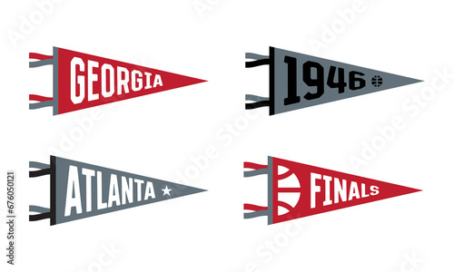 Atlanta, Georgia basketball Pennant Flags Set. Vector basketball flag Icons. University USA Sport flag, isolated