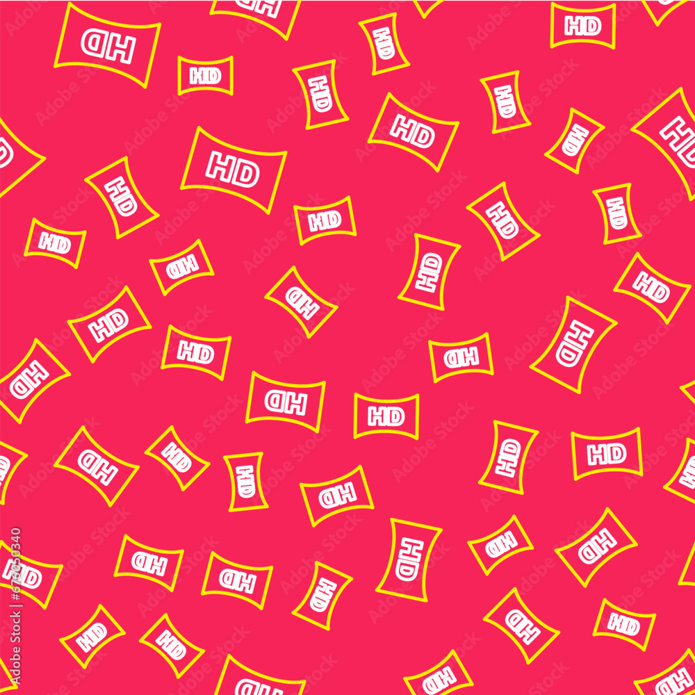 Line Hd movie, tape, frame icon isolated seamless pattern on red background. Vector Line Hd movie, tape, frame icon isolated seamless pattern on red background. Vector