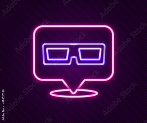Glowing neon line 3D cinema glasses icon isolated on black background. Colorful outline concept. Vector
