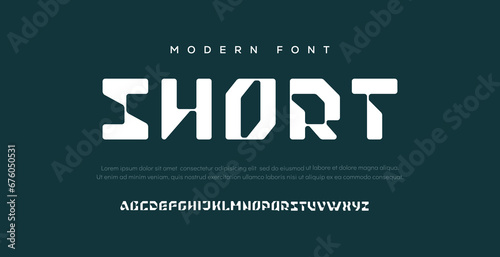 SHORT Modern abstract digital alphabet font. Minimal technology typography, Creative urban sport fashion futuristic font and with numbers. vector illustration