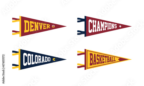Denver, Colorado basketball Pennant Flags Set. Vector basketball flag Icons. University USA Sport flag, isolated