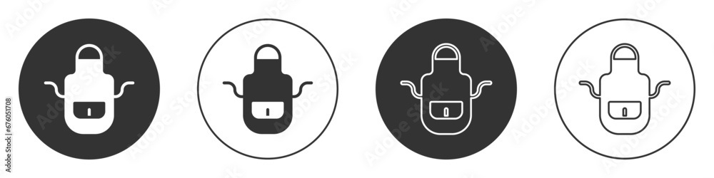 Black Barber apron icon isolated on white background. Apron of a hairdresser with pockets. Circle button. Vector Black Barber apron icon isolated on white background. Apron of a hairdresser with pockets. Circle button. Vector