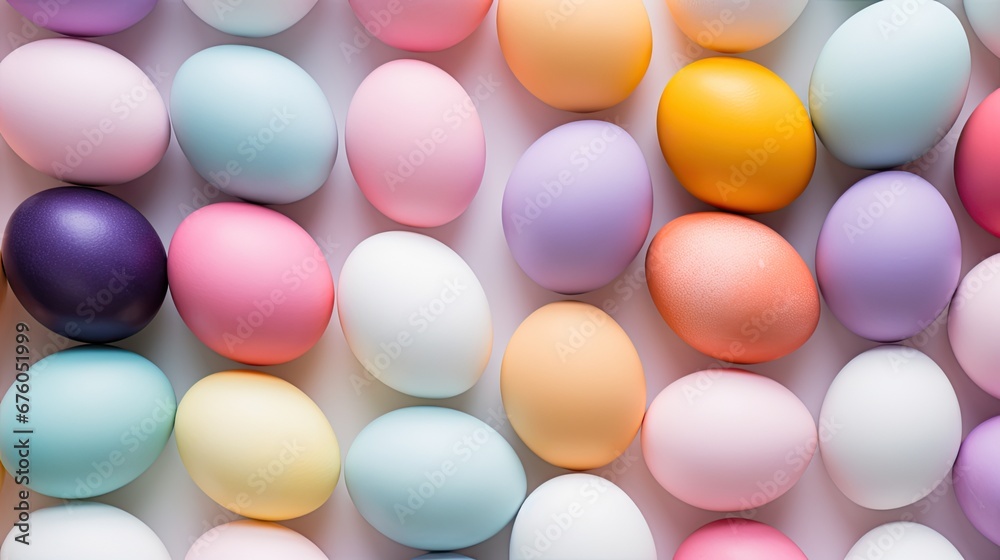  a group of different colored eggs sitting next to each other on top of a white surface with one egg in the middle of the group.  generative ai