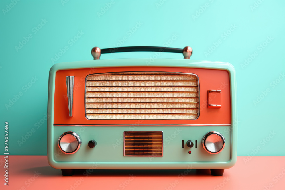 Old vintage retro radio on a bright background