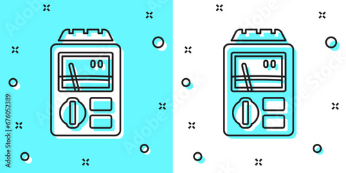 Black line Dosimeter for measuring radiation icon isolated on green and white background. Gamma radiation personal dosimeter. Random dynamic shapes. Vector