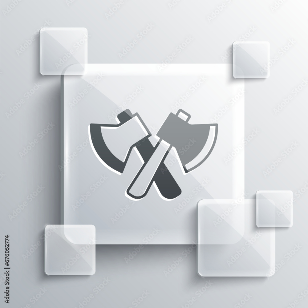 Grey Wooden axe icon isolated on grey background. Lumberjack axe. Square glass panels. Vector