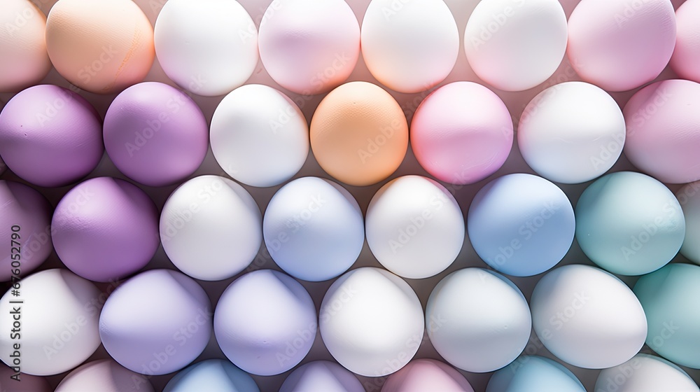 a group of pastel colored eggs stacked on top of each other on a white surface with a light reflection on the top of the eggs. generative ai a group of pastel colored eggs stacked on top of each other on a white surface with a light reflection on the top of the eggs. generative ai