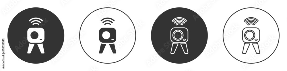 Black Web camera icon isolated on white background. Chat camera. Webcam icon. Circle button. Vector