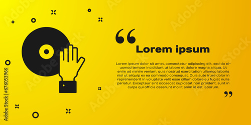 Black DJ playing music icon isolated on yellow background. Vector