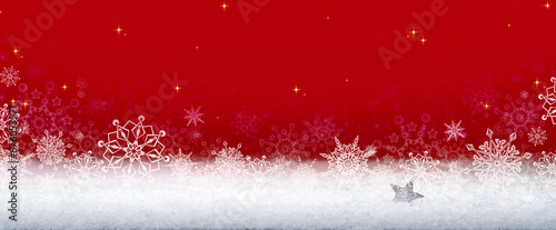 Red Christmas background with white falling Snow .