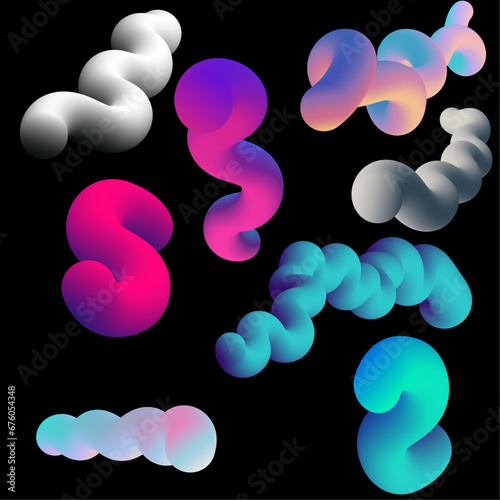 Modern design with bright waves flow in motion dynamic multicolored 3d fluid set vector. Abstract fluid curve. Gradient blend line 3d creative liquid colorful shapes banner background template.