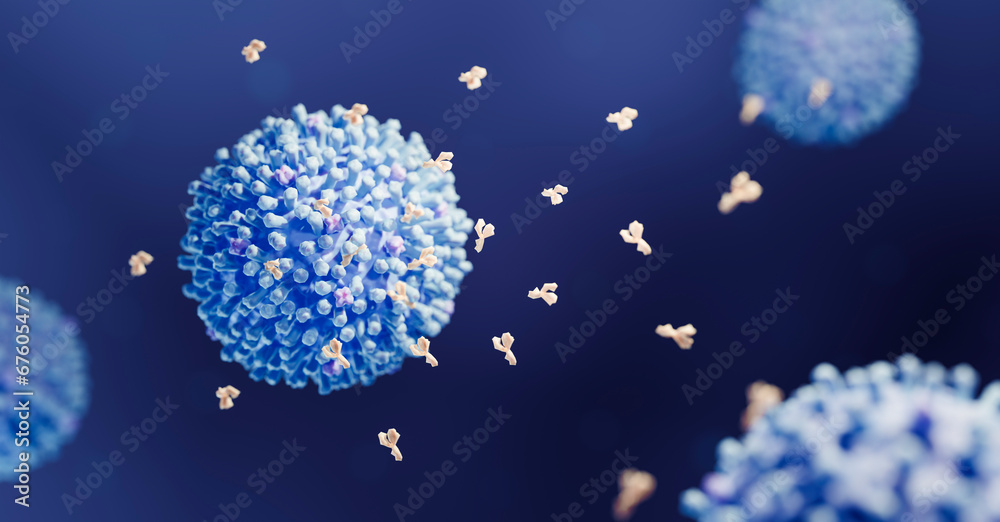Antibodies responding to a virus - obrazy, fototapety, plakaty 