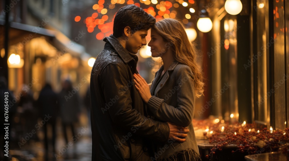  a couple in love on the streets of a European city