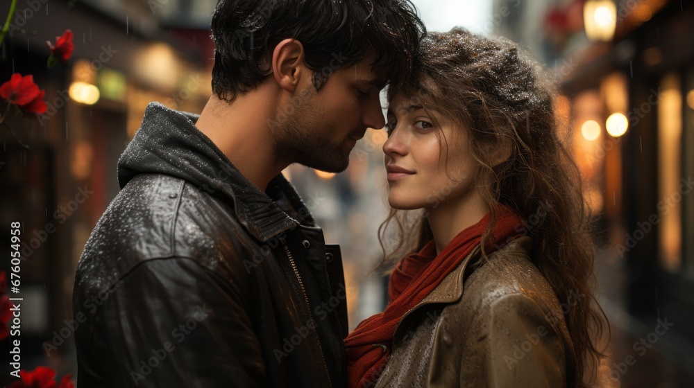a couple in love on the streets of a European city a couple in love on the streets of a European city