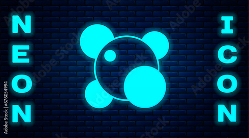 Glowing neon Molecule icon isolated on brick wall background. Structure of molecules in chemistry, science teachers innovative educational poster. Vector