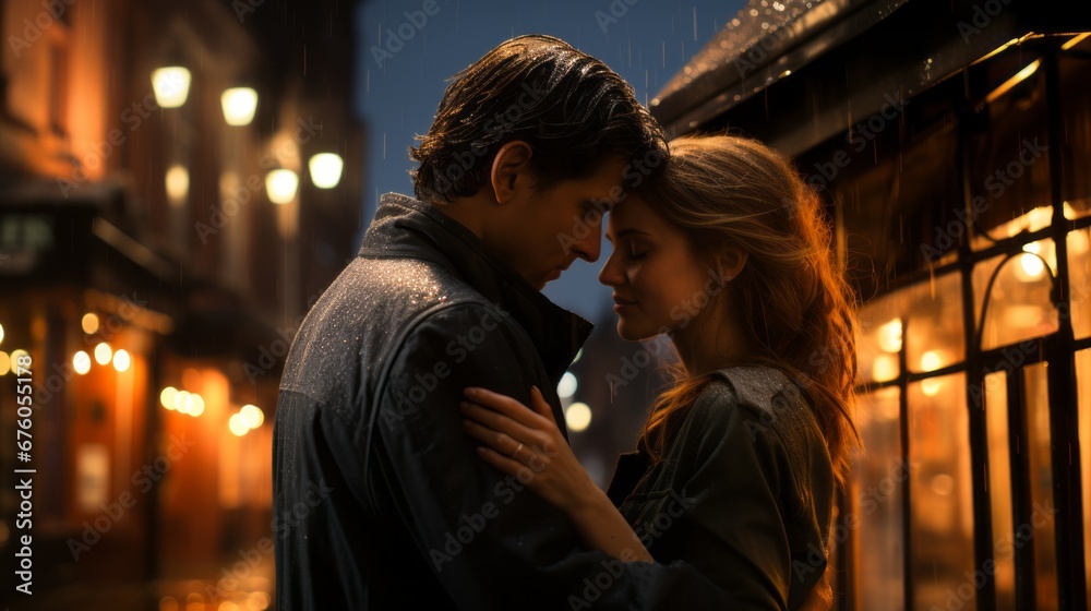 a passionate couple in love on the streets of a European city a passionate couple in love on the streets of a European city