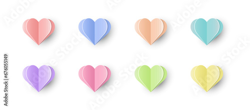 Paper cut heart icon collection. Paper decorations.  Love symbols for Valentine’s Day, Mother’s Day and Women’s Day. Vector illustration