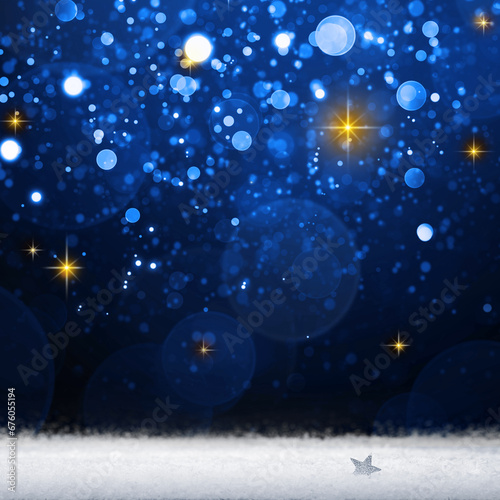 Winter Christmas background with white snow isolated on blue .