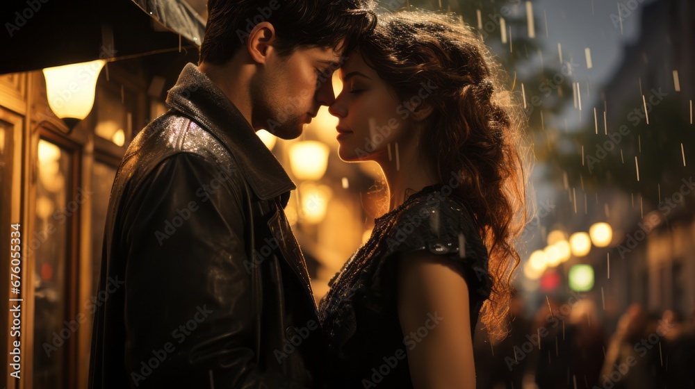 a passionate couple in love on the streets of a European city a passionate couple in love on the streets of a European city