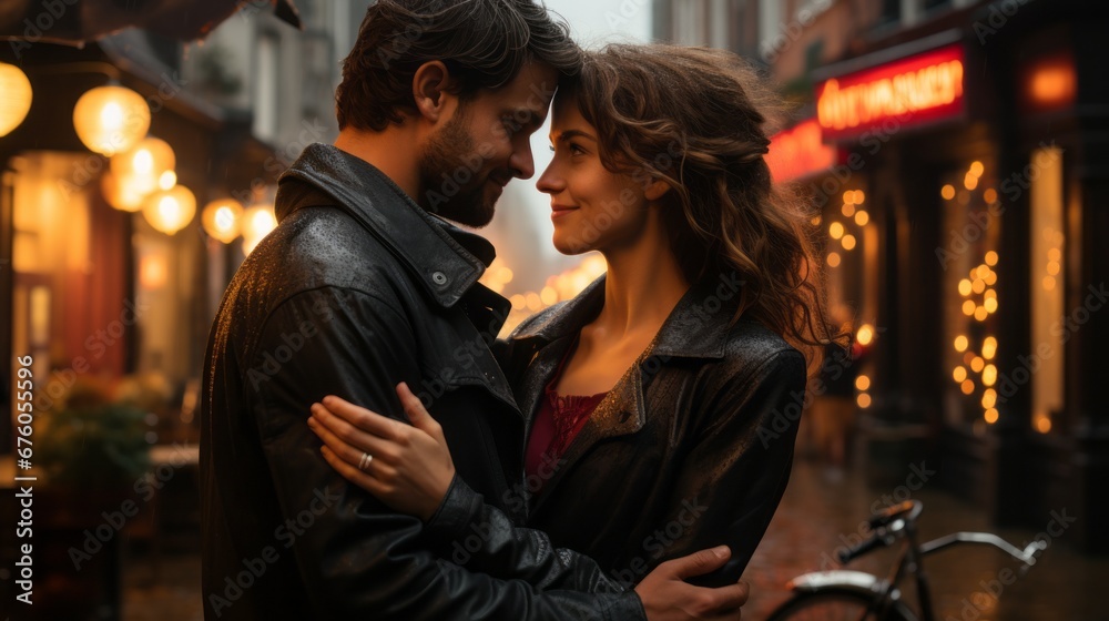 passionate couple in love outside in the rain passionate couple in love outside in the rain