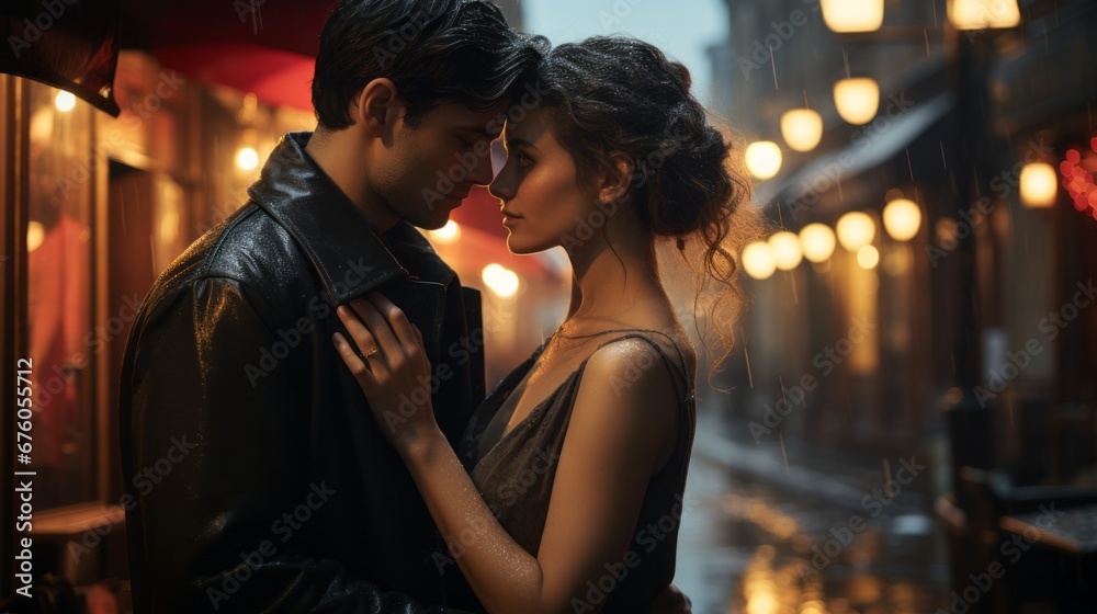 passionate couple in love outside in the rain passionate couple in love outside in the rain