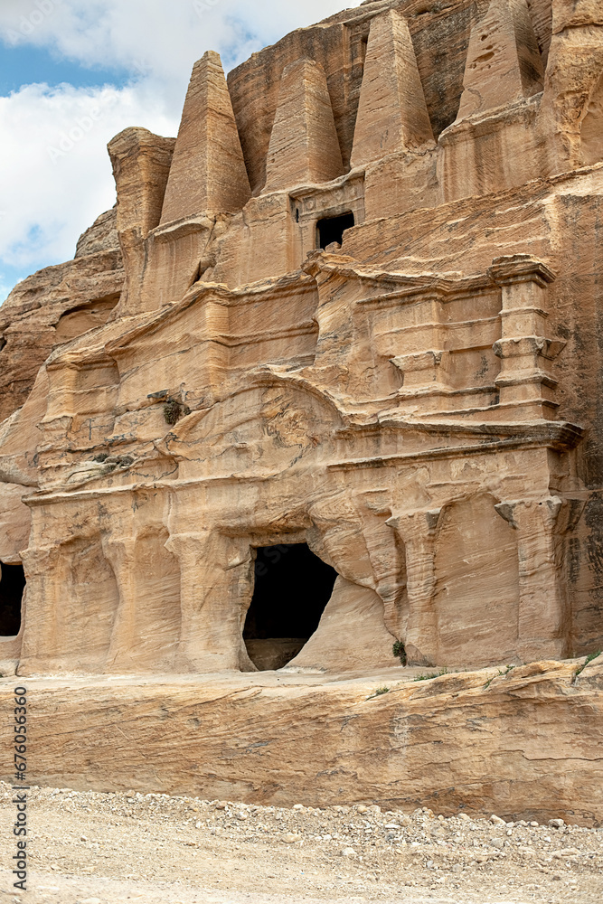 View of the temple carved by man into a sandstone rock. Petra, Jordan.