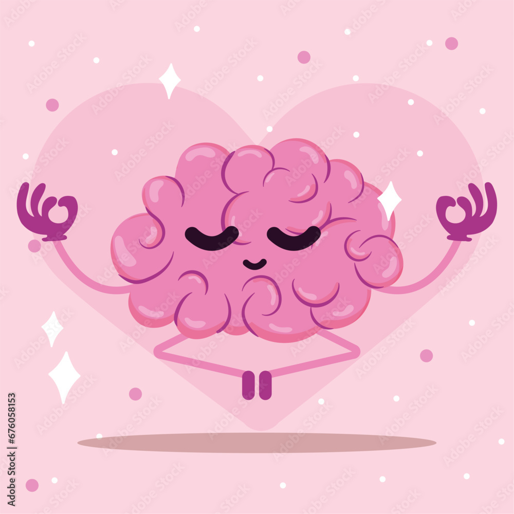 Cute brain cartoon character meditating Vector