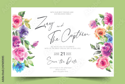 colorful floral watercolor wedding invitation