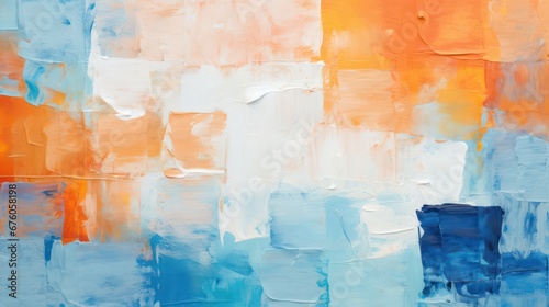 Abstract vintage rough texture art in multi-colored orange and blue tones, employing oil brush strokes