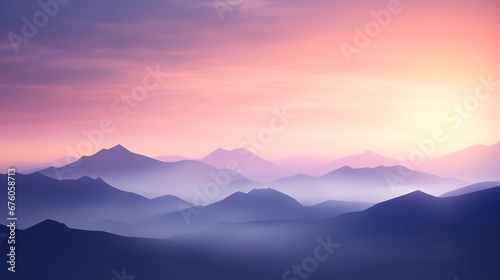 Silhouette illustration of a beautiful natural mountain, wide view from a distance, with soft violet and pink pastel colors © Matthew