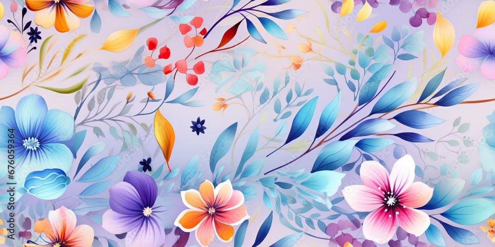 AI Generated. AI Generative. Watercolor drawing paint flowers pattern texture surface background decoration. Graphic Art