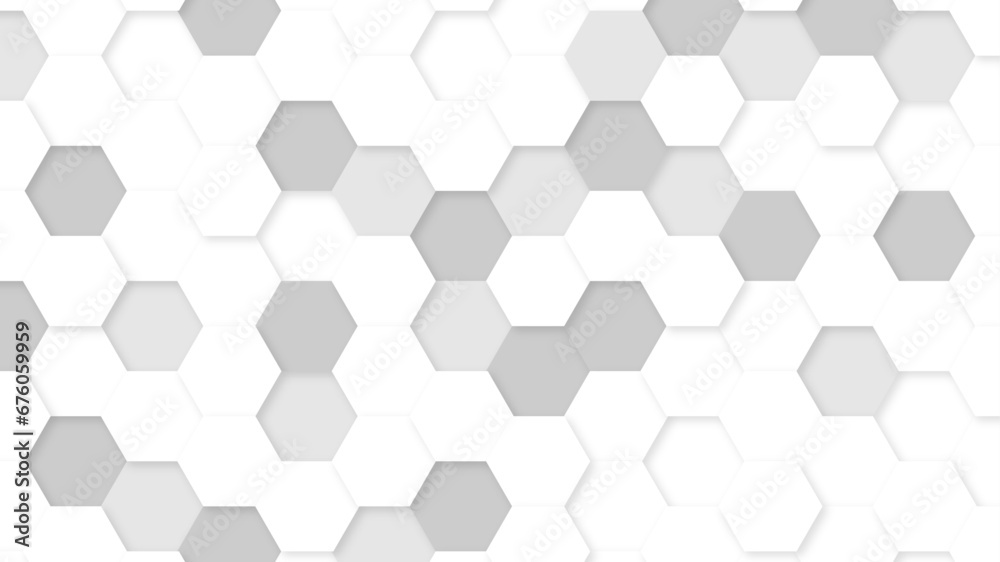 Abstract white and gray multi-shades hexagonal background. Gray luxurious 3d honeycomb futuristic vector. 3D futuristic abstract honeycomb mosaic white background. geometric mesh cell texture.	