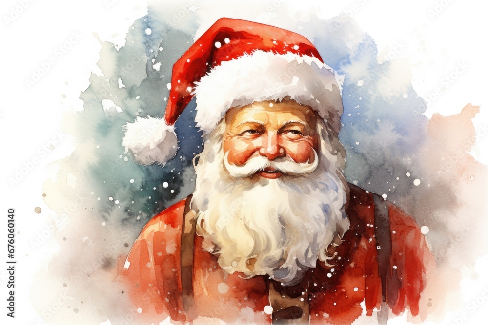 A beautiful watercolor painting of Santa Claus, capturing the festive spirit. Perfect for Christmas-themed designs and decorations A beautiful watercolor painting of Santa Claus, capturing the festive spirit. Perfect for Christmas-themed designs and decorations