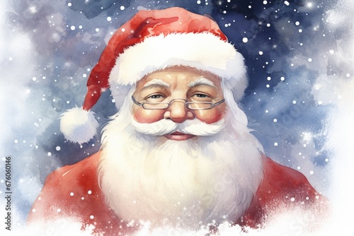 A beautiful watercolor painting of Santa Claus. Perfect for Christmas cards, holiday decorations, and festive designs © Fotograf